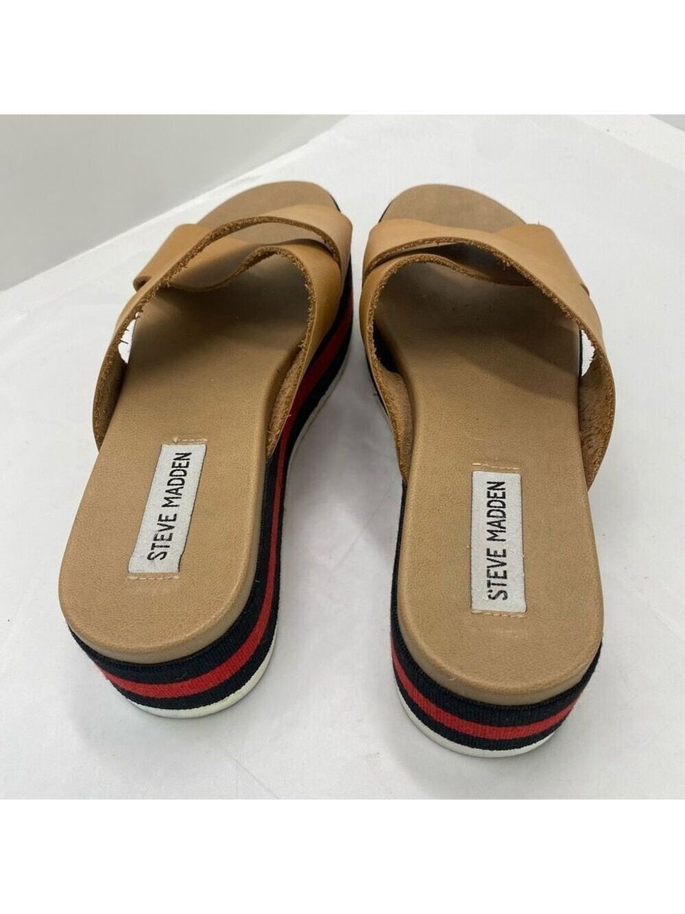 Steve Madden Asher Platform Sandals WM 8 Tan Brown Red Slide On Strappy Y2K Styl - Picture 5 of 11